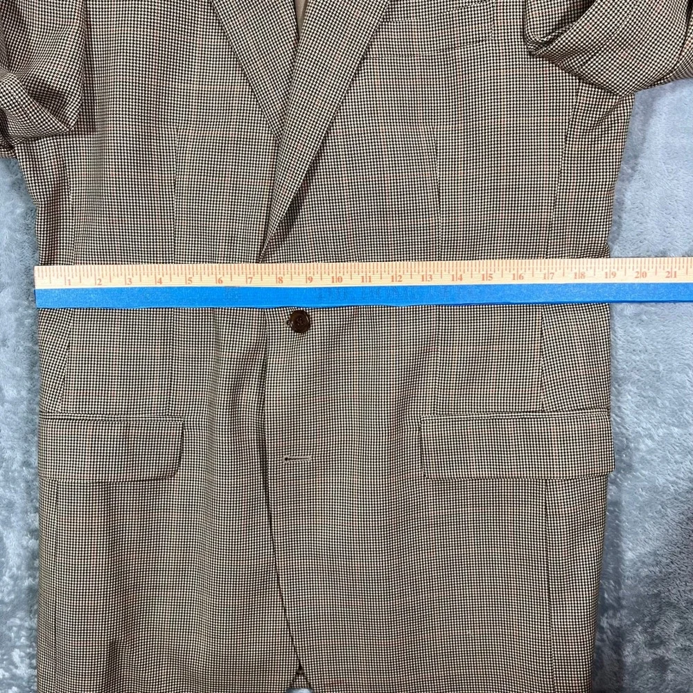 Brooks Brothers Sport Coat Mens 41L Tan Houndstooth Excellent Worsted Wool Italy